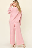 Double Take Full Size Texture Long Sleeve Top and Pants Set 