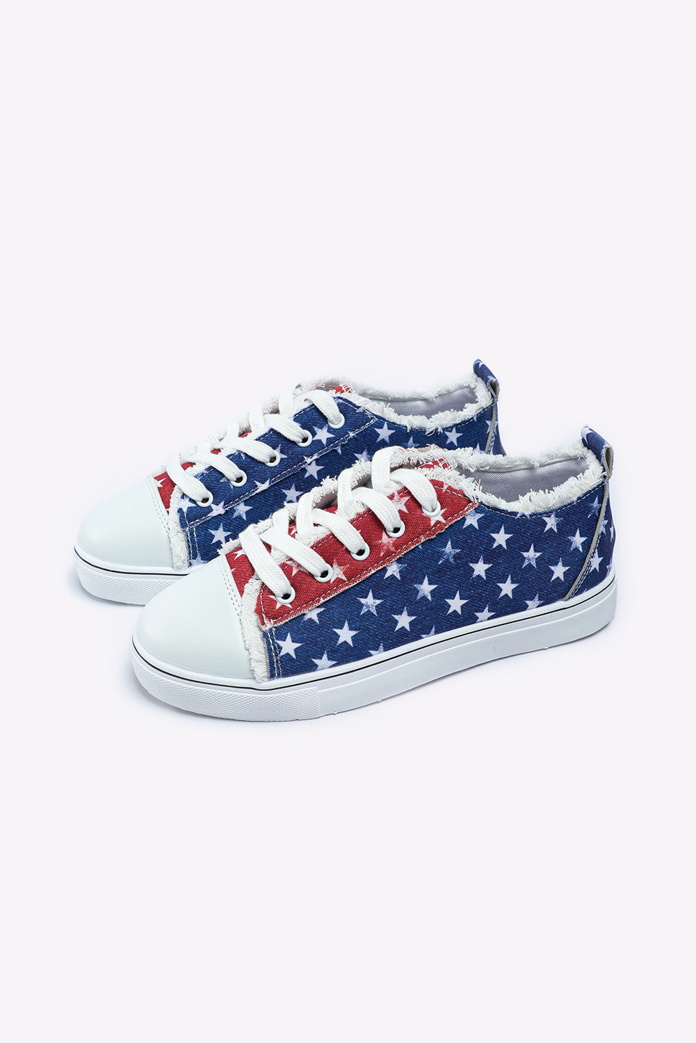 Multicolor American Flag Stars Printed Frayed Detail Lace-up Shoes Shoes & Bags/Women's Shoes