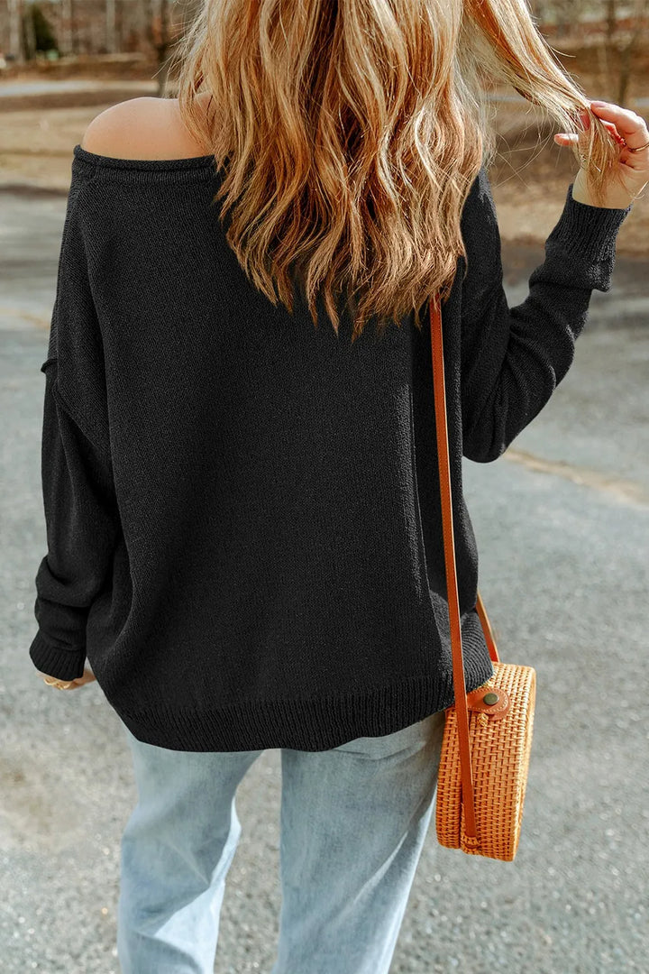 Pumpkin Round Neck Long Sleeve Knit Top 