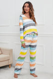 Striped Round Neck Long Sleeve Top and Drawstring Pants Lounge Set Lingerie & Nightwear