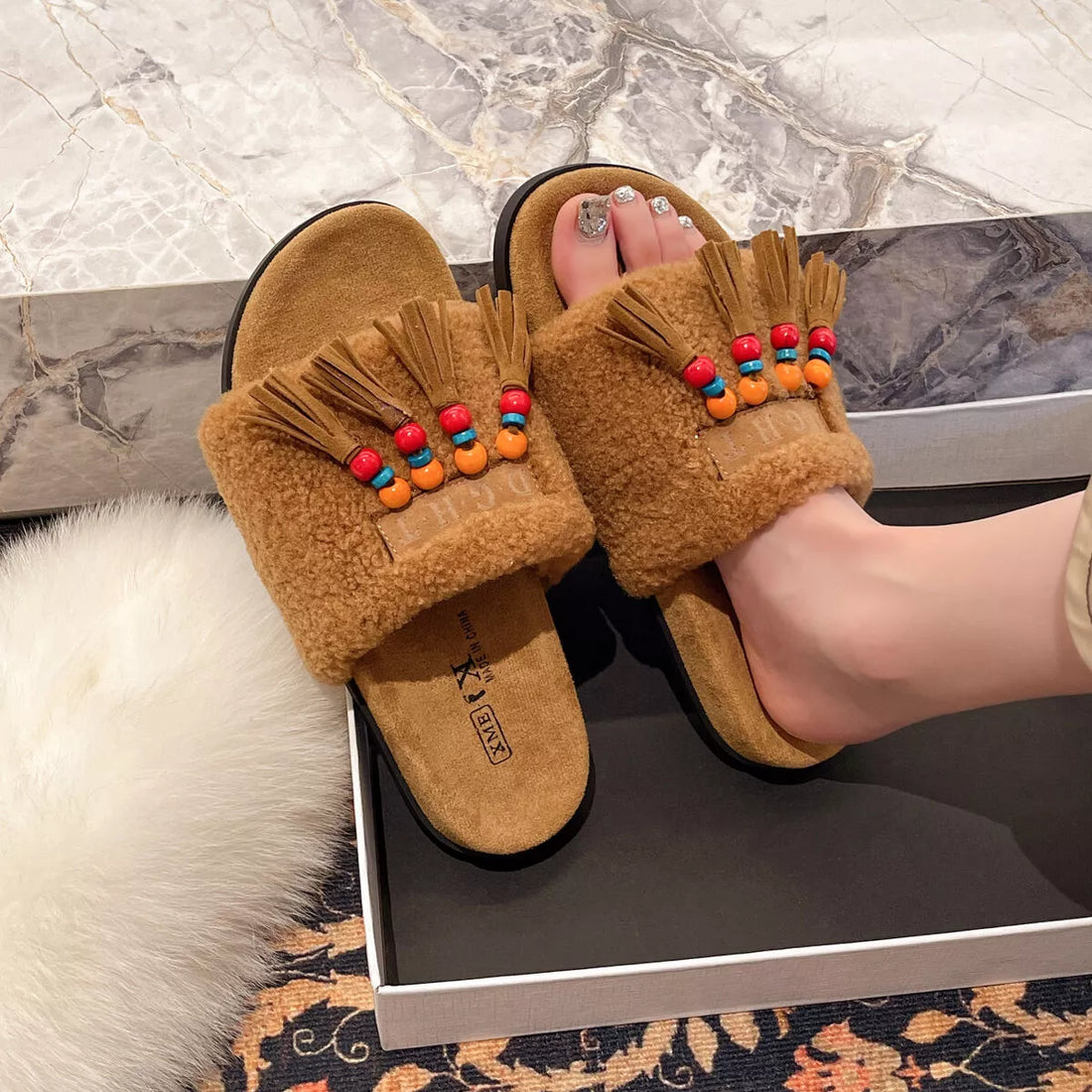 Tassel Open Toe Slippers 