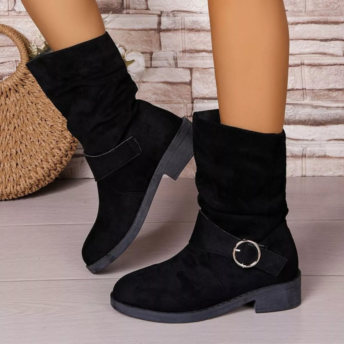 Round Toe Block Heels Boots 