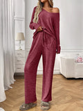 Ribbed Long Sleeve Top and Pants Lounge Set Lingerie & Nightwear