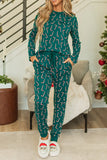 Candy Cane Print Round Neck Top and Pants Lounge Set Lingerie & Nightwear