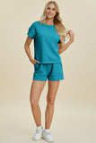 Double Take Full Size Texture Short Sleeve Top and Shorts Set 