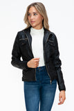 YMI Removable Faux Layered Multi-Pocket Jacket with Fuzzy Hood 