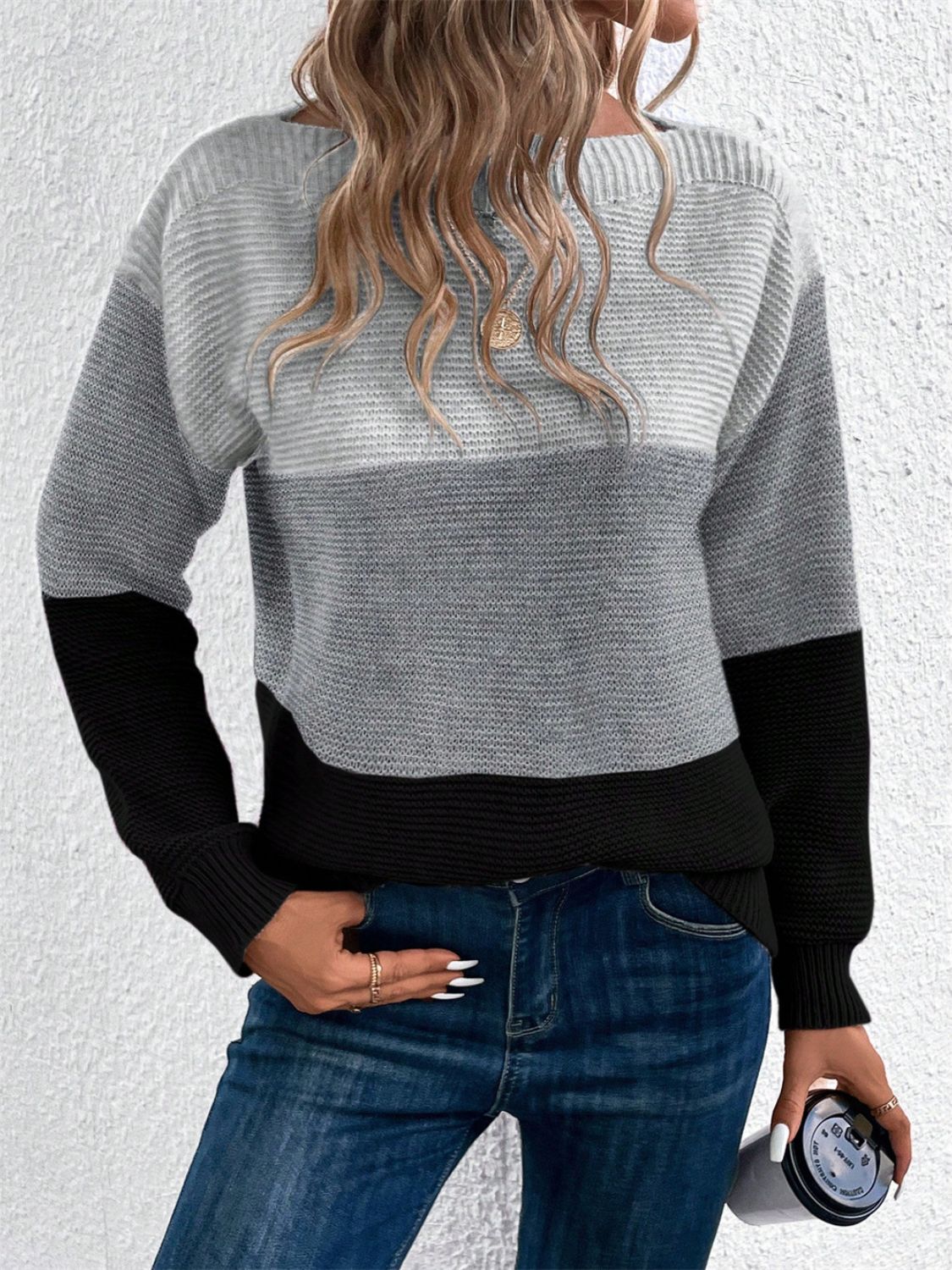 Color Block Drop Shoulder Long Sleeve Sweater 