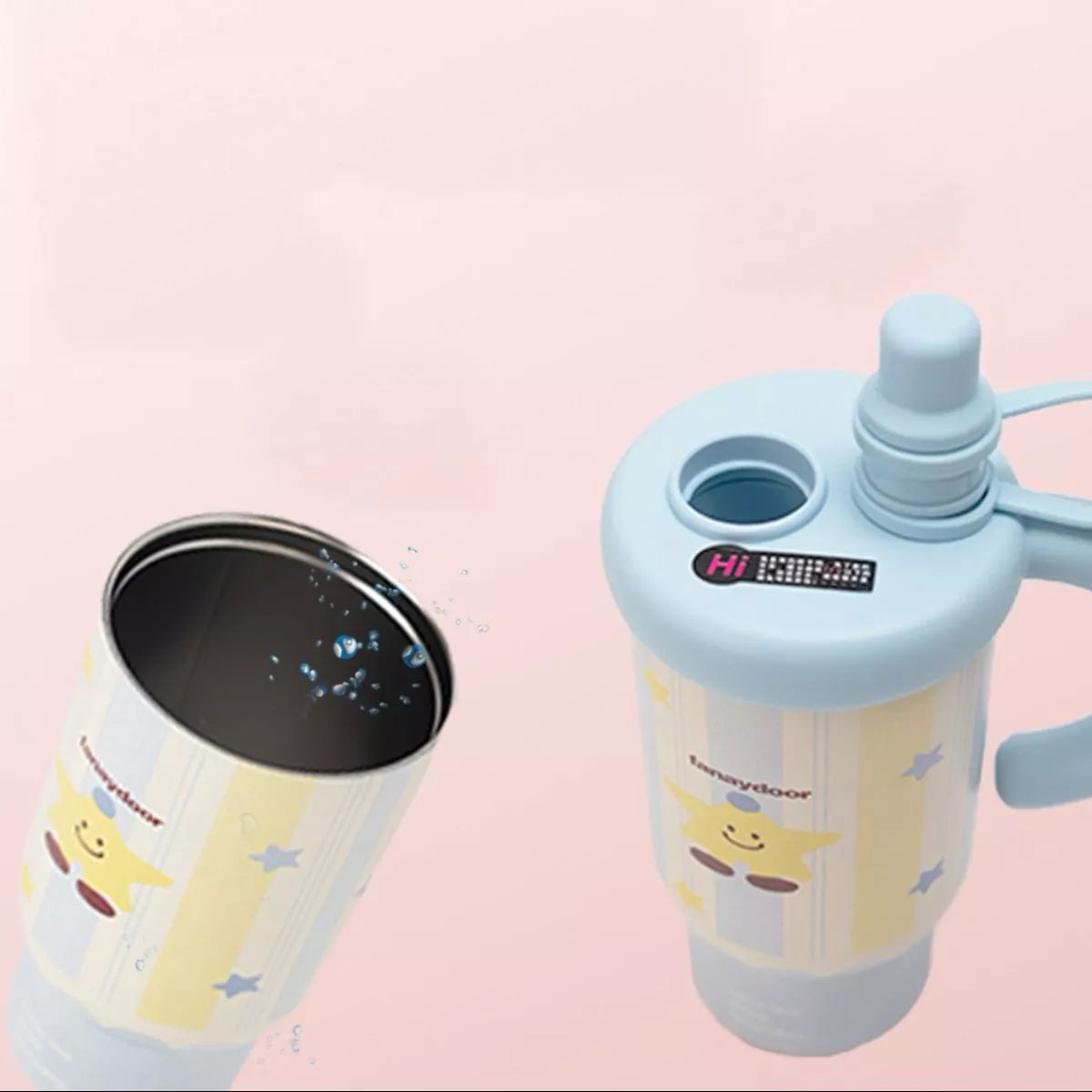 Colorful Cartoon Water Bottles with Straw and Handle 