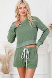 Round Neck Long Sleeve Top and Drawstring Shorts Lounge Set Lingerie & Nightwear