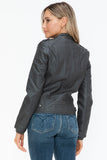 Snobbish PU Leather Biker Jacket with Side Zip Pockets 