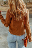 Plus Size Waffle-Knit Round Neck Long Sleeve Blouse 