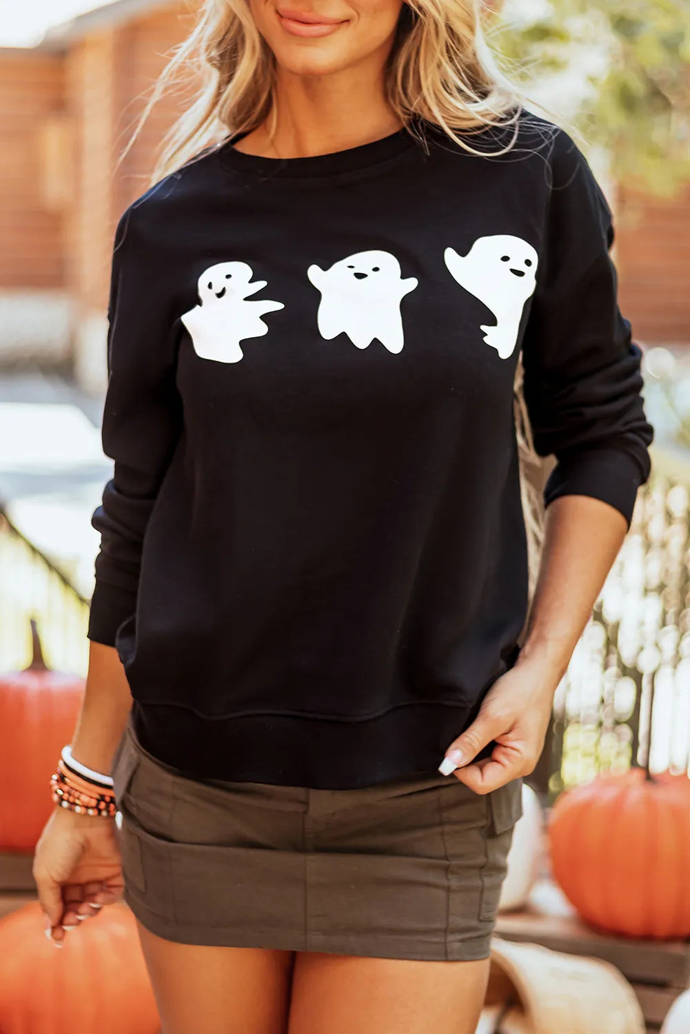 Ghost Round Neck Long Sleeve Sweatshirt 