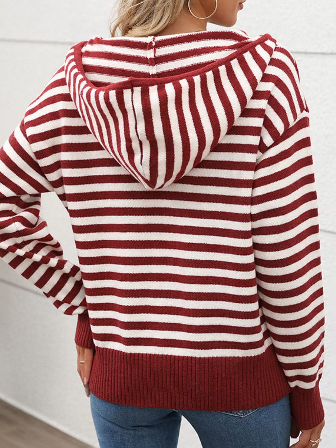 Perfee Striped Long Sleeve Hooded Sweater 