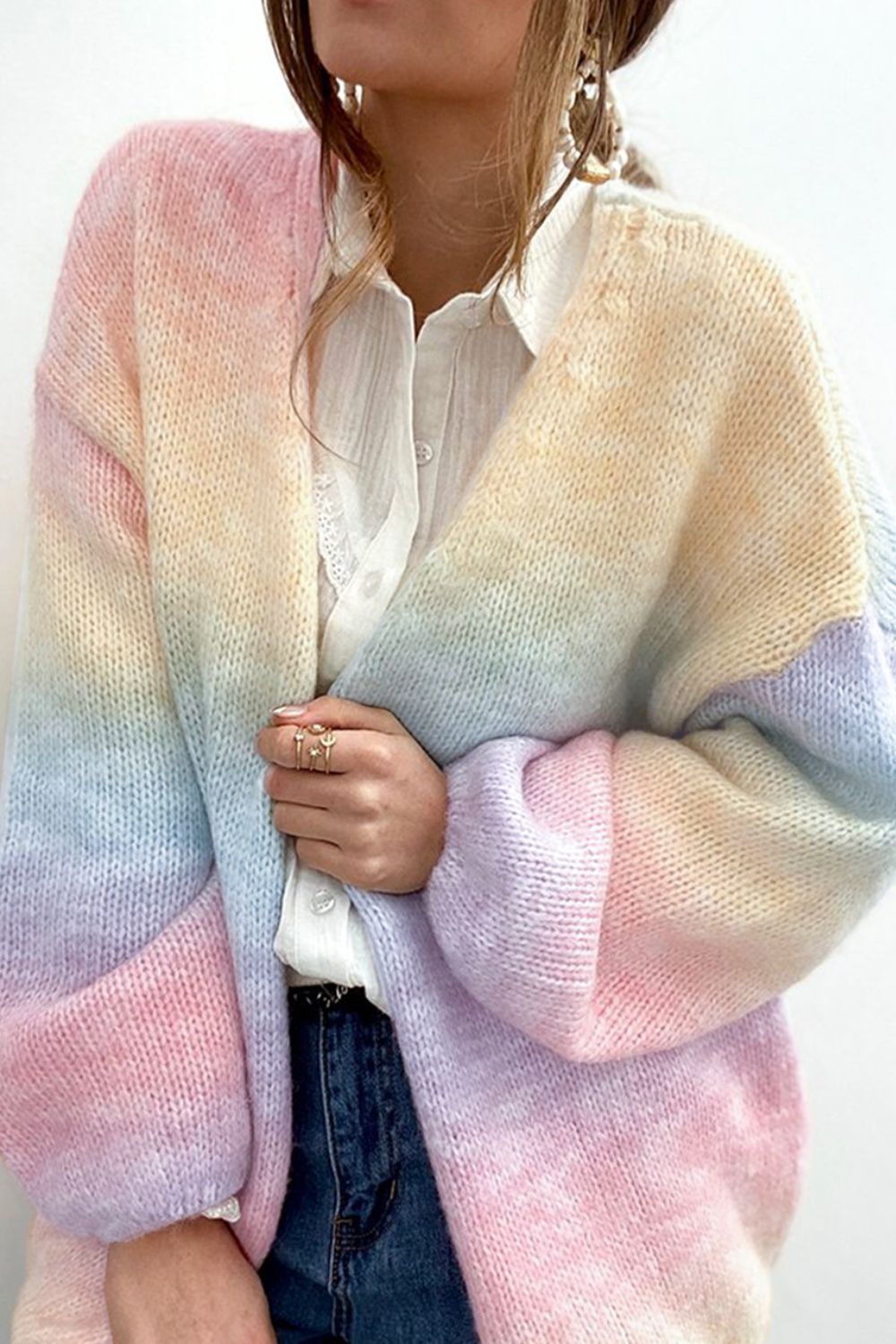 Gradient Open Front Drop Shoulder Cardigan 