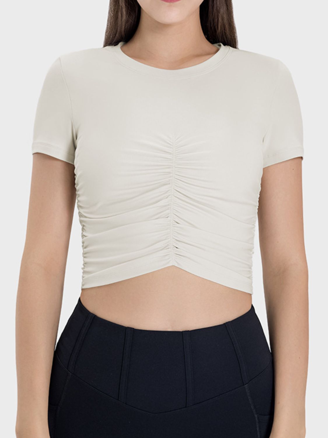 Millennia Ruched Round Neck Short Sleeve Active T-Shirt 
