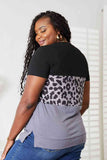 Double Take Leopard Print Color Block Short Sleeve T-Shirt 