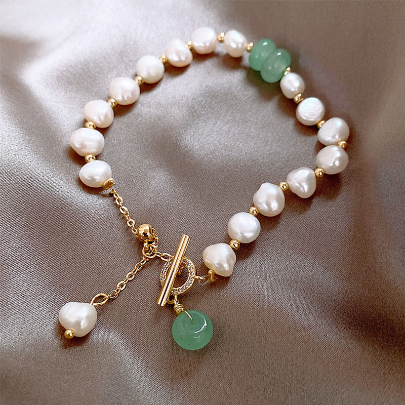 Pearl Green Stone Link Bracelet 