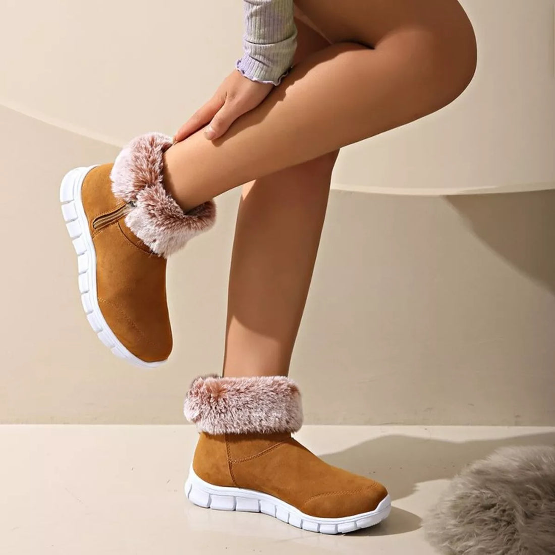 Side Zip Faux Fur Boots 