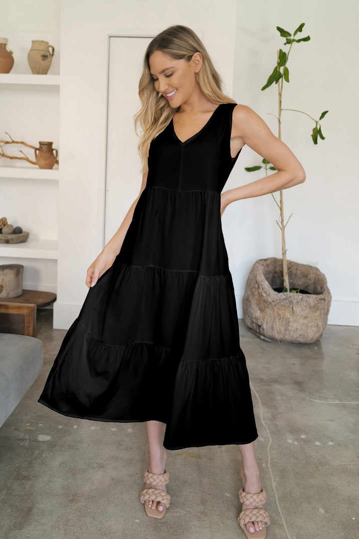 FAM-FAM Tiered V-Neck Sleeveless Dress 