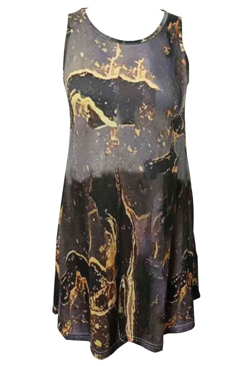 Shiny Abstract Print Round Neck Sleeveless Dress with Pockets Dresses