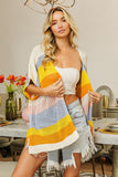 BiBi Openwork Striped Open Front Knit Cardigan 