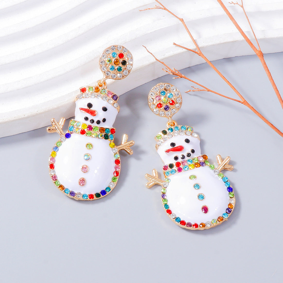 Alloy Rhinestone Snowman Earrings 
