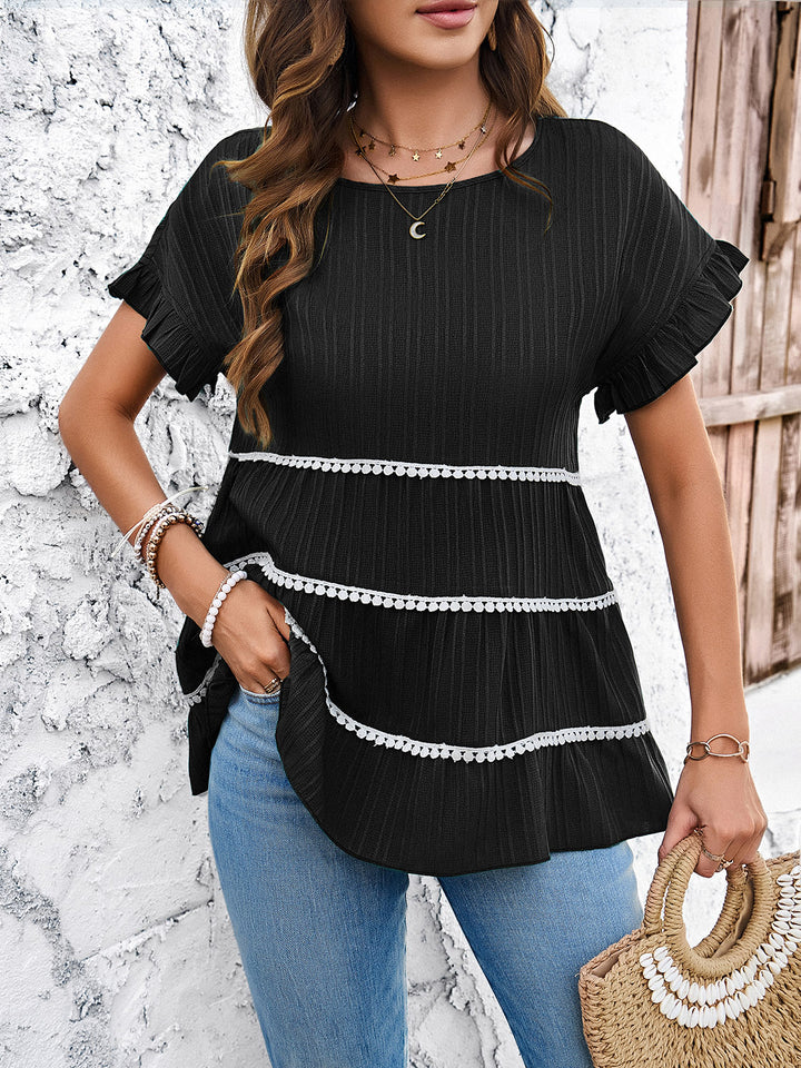 Devine Round Neck Flounce Sleeve Blouse 