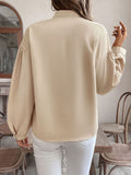 Perfee Printed Notched Long Sleeve Blouse 