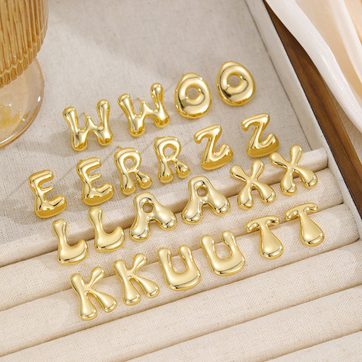18K Gold-Plated Bubble Letter Stud Earrings 