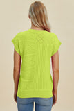 Double Take Full Size Cable-Knit Round Neck Cap Sleeve Sweater 