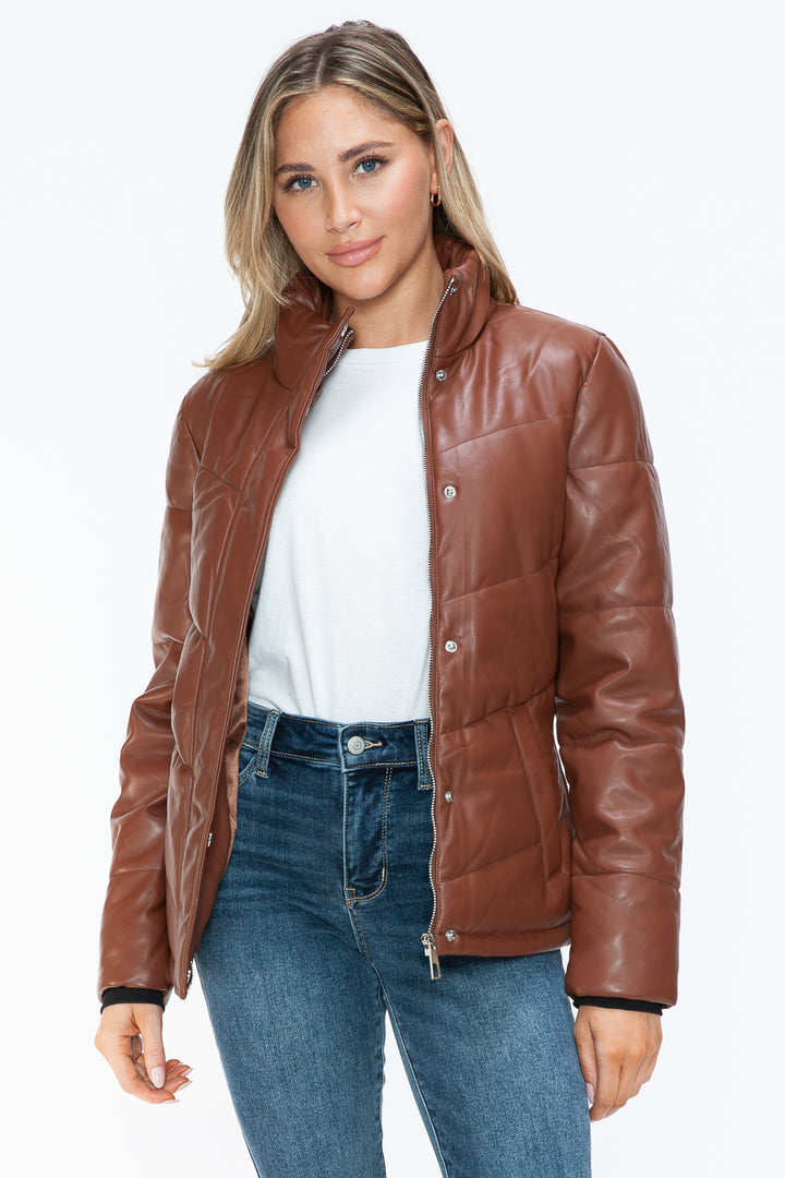 Snobbish Pocketed Zip Up Turtleneck Puffer Jacket 