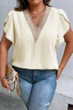 Plus Size V-Neck Petal Sleeve Blouse 