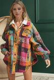 Double Take Full Size Button Up Plaid Fleece Shacket with Pockets 