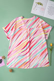 Plus Size Printed Notched Short Sleeve Blouse 