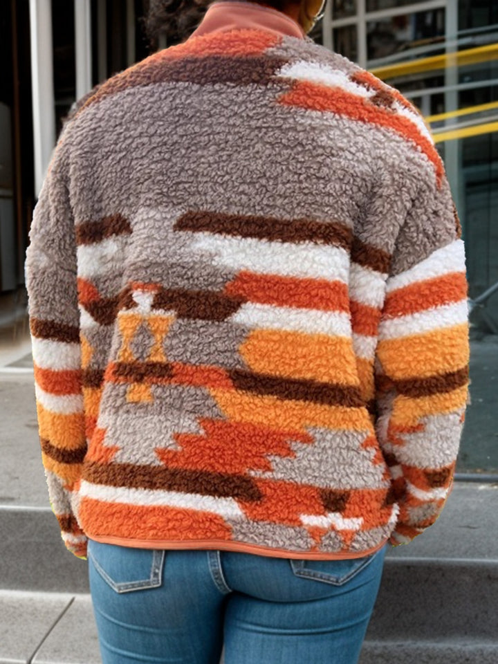 Plus Size Color Block Snap Down Jacket 