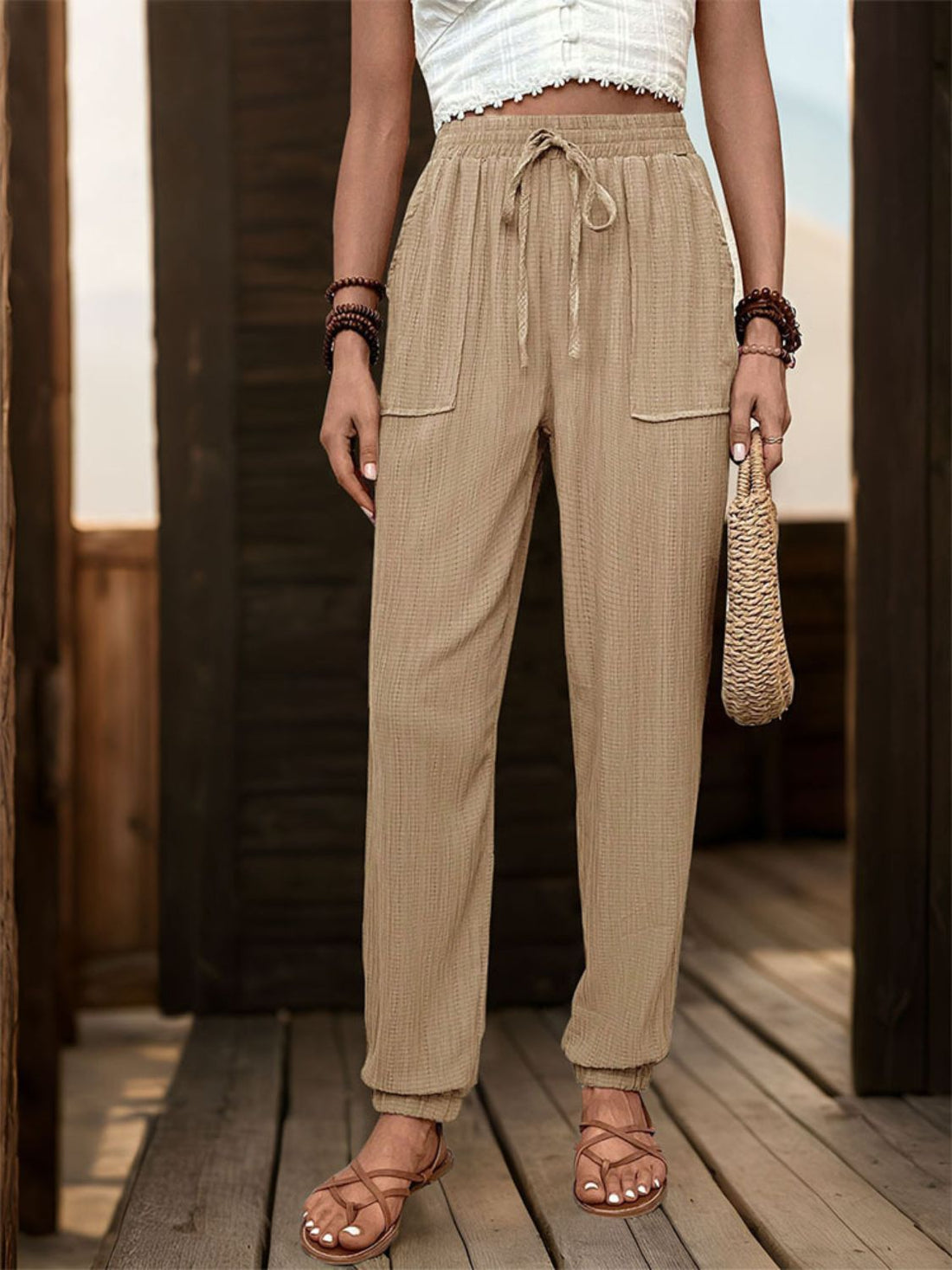 Perfee Textured High Waist Joggers 