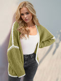 Double Take Contrast Open Front Dropped Shoulder Cardigan 