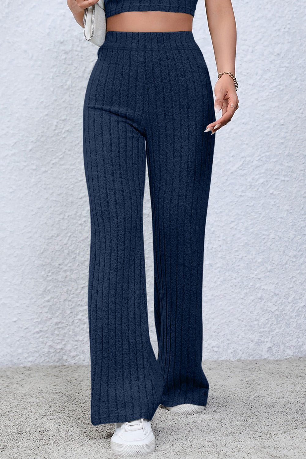 Basic Bae Full Size Ribbed High Waist Flare Pants 
