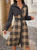 Plaid Button Up Long Sleeve Shirt Dress 