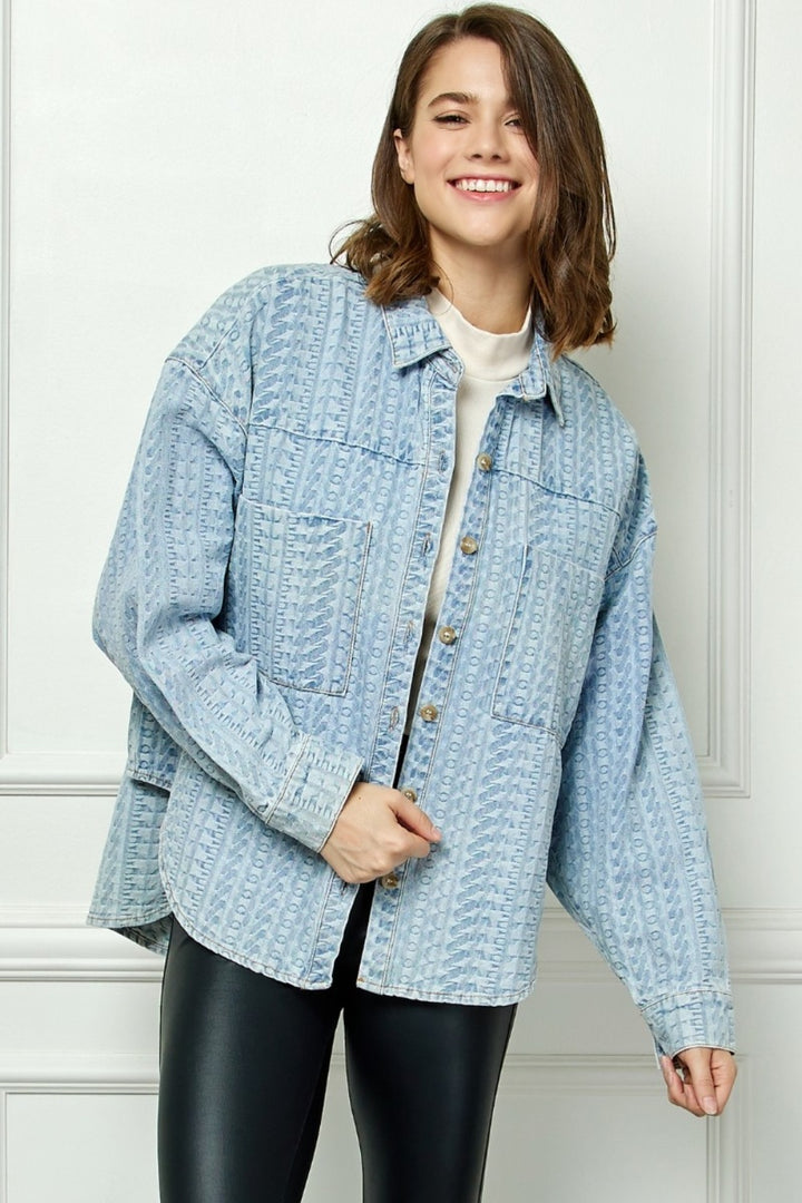 Veveret Button Up Dropped Shoulder Denim Top 