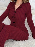 Ribbed Bow Front Top and Pants Lounge Set Lingerie & Nightwear