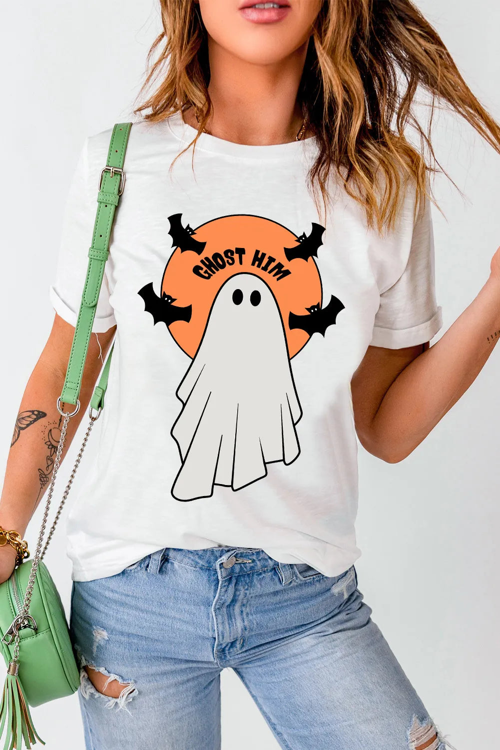 Full Size Ghost Round Neck Short Sleeve T-Shirt 