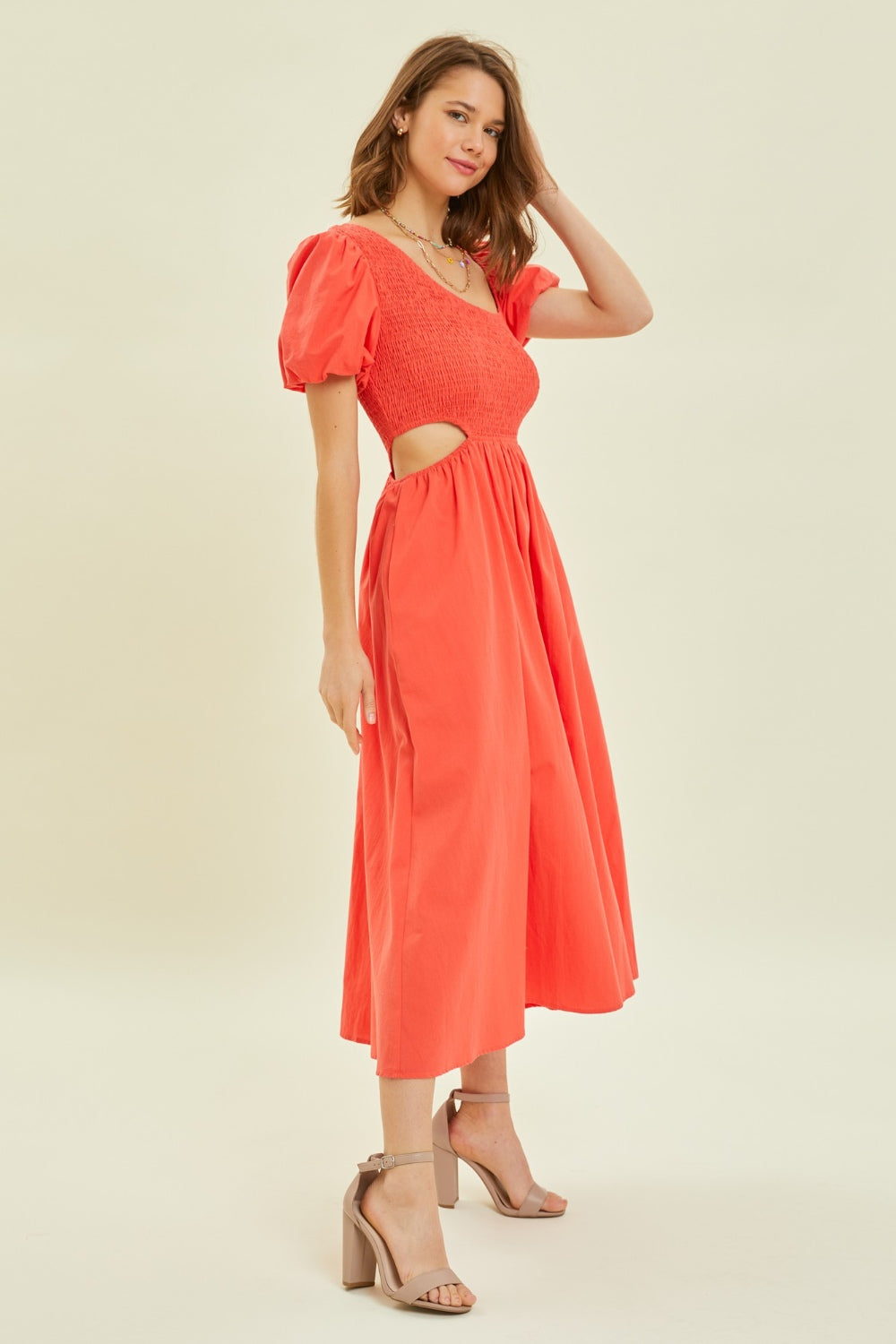 HEYSON Smocked Cutout Midi Dress 