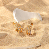 Stainless Steel Inlaid Zircon C-Hoop Earrings 