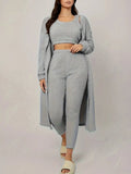 Fuzzy Tank Long Sleeve Cardigan and Pants 3-Piece Lounge Set Lingerie & Nightwear