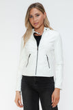 Snobbish Faux Leather Zip Up Drawstring Hooded Jacket 