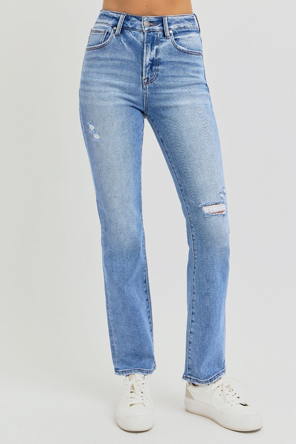 RISEN Full Size Distressed High-Rise Ankle Straight Jeans 