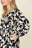 Double Take Full Size Printed Ruffle Hem Dress with Pocket 