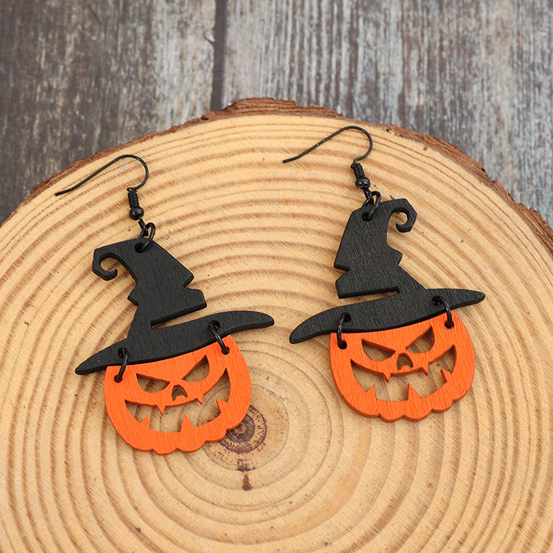 Wooden Pumpkin Shape Earrings 