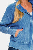 Zenana Washed Zip Up Hooded Jacket 